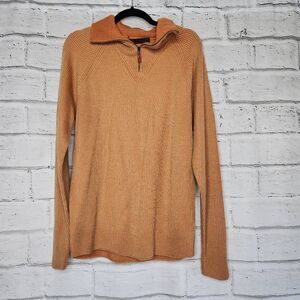 Dalmine Merino Extra Fine Wool Mock Neck 1/4 Zip Ribbed Mens Sweater 52 Large